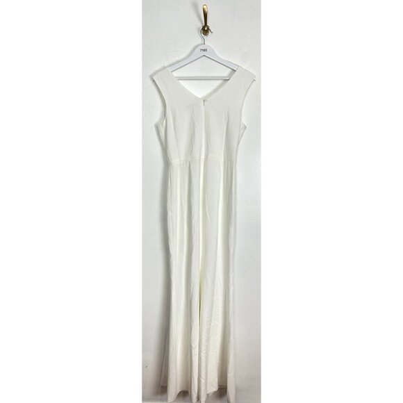 DRESS THE POPULATION Sandra Plunge Crepe Trumpet Gown in Off White Size Medium - Picture 9 of 15